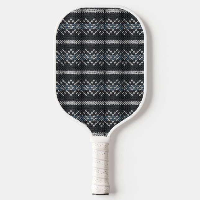 Cozy Knitted Pattern Black and Grey  Pickleball Paddle (Front)