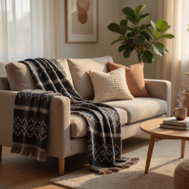 Cozy Knitted Pattern Black and Grey  Throw Blanket (Creator Uploaded)