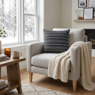 Cozy Knitted Pattern Black and Grey  Throw Pillow