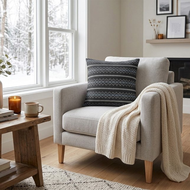 Cozy Knitted Pattern Black and Grey  Throw Pillow (Creator Uploaded)