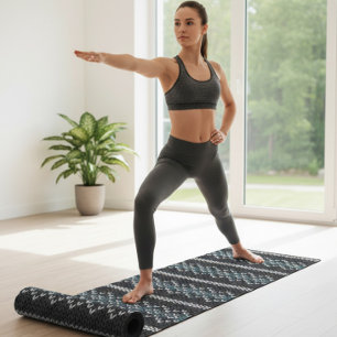 Cozy Knitted Pattern Black and Grey Yoga Mat