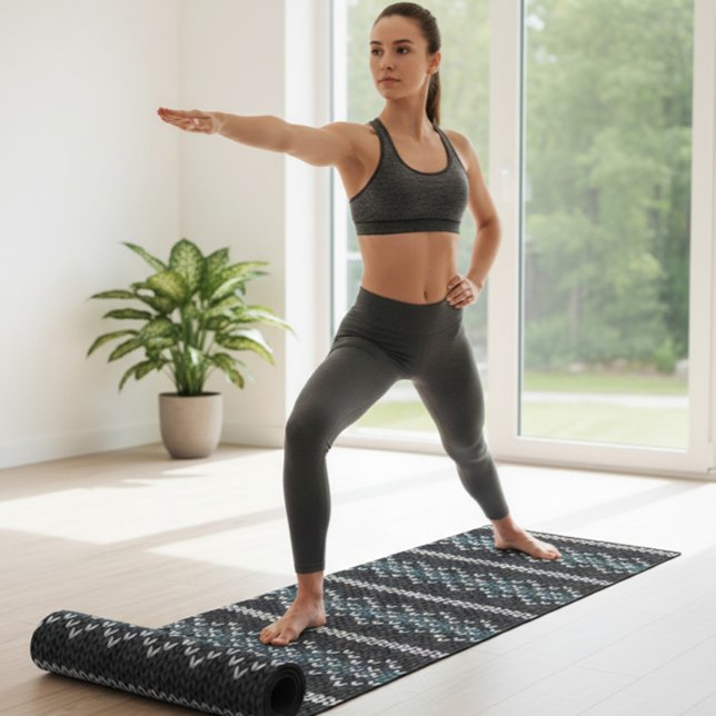Cozy Knitted Pattern Black and Grey  Yoga Mat (Creator Uploaded)