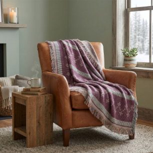 Cozy Knitted Pattern Throw Blanket in Burgundy