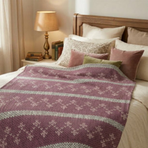 Cozy Knitted Pattern Throw Blanket in Burgundy 