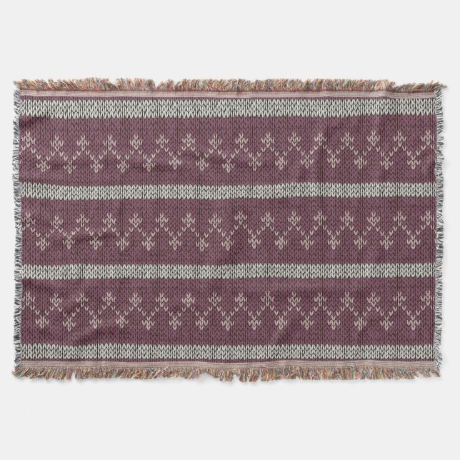 Cozy Knitted Pattern Throw Blanket in Burgundy  (Front)