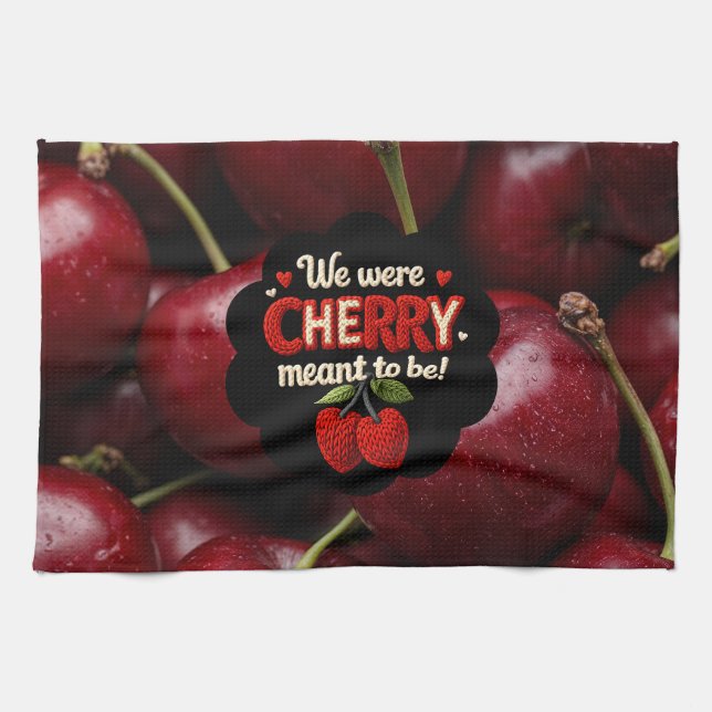 Cozy knitted-style typography and adorable cherry  kitchen towel (Horizontal)