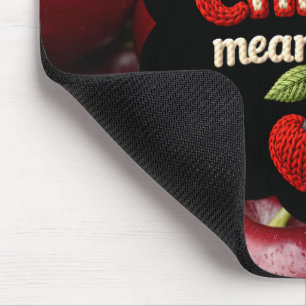Cozy knitted-style typography and adorable cherry mouse pad