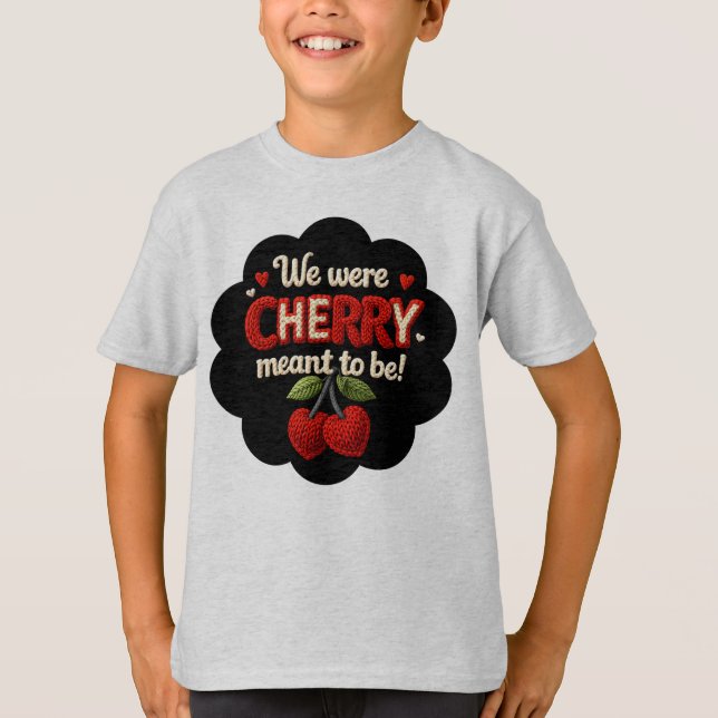 Cozy knitted-style typography and adorable cherry  T-Shirt (Front)