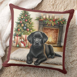 Cozy Labrador Puppy Black Lab Dog Christmas  Throw Pillow<br><div class="desc">Introducing the perfect addition to your holiday decor - our Labrador Retriever Christmas pillows! Available in black, yellow, or chocolate labrador, these pillows are a must-have for any dog lover. Choose from cozy fireplace scenes, joyful puppies in the snow, or festive labrador dogs to make your living space feel warm...</div>