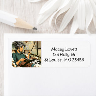 Cozy Lady Reading with Coffee and Cat