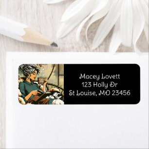 Cozy Lady Reading with Coffee and Cat