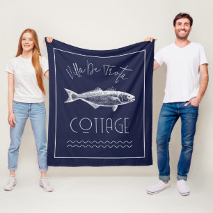 Cozy Lake House Dark Blue Fleece Blanket