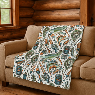 Cozy Lake House Fisherman  Fleece Blanket