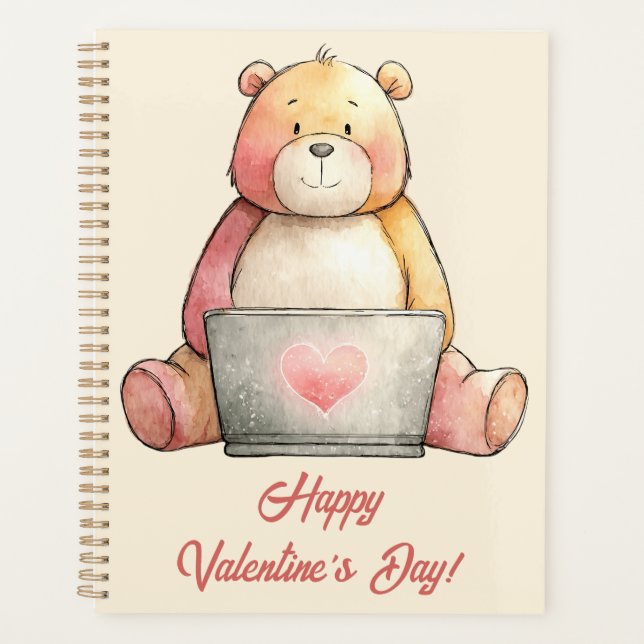 Cozy Laptop Bear Valentine`s Day Planner (Front)