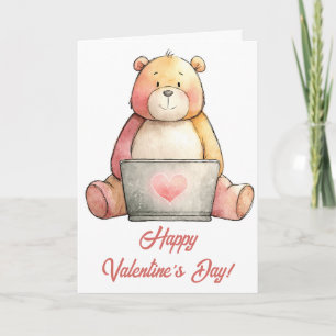 Cozy Laptop Bear Valentines Design Card