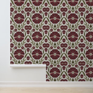 Cozy Large Scale Burgundy Floral Wallpaper