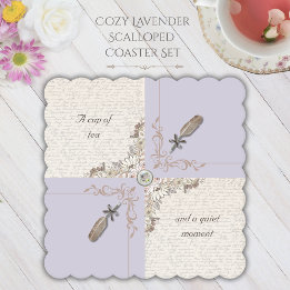 Cozy Lavender Bookish Scalloped Edge Paper Coaster