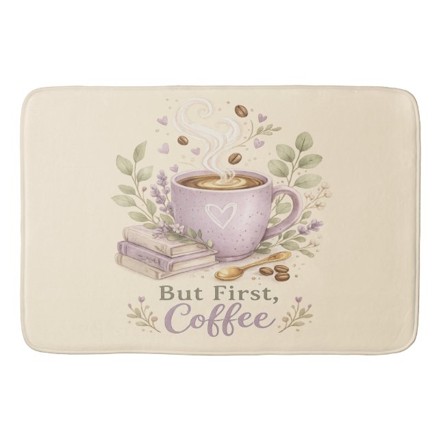 Cozy Lavender Watercolor Coffee Bath Mat (Front)