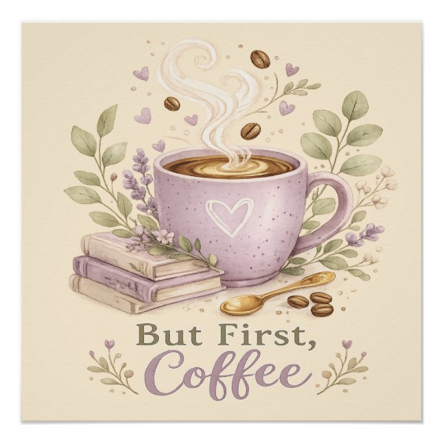 Cozy Lavender Watercolor Coffee Poster (Front)
