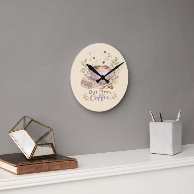 Cozy Lavender Watercolor Coffee Round Clock (Office)