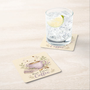 Cozy Lavender Watercolor Coffee Square Paper Coaster