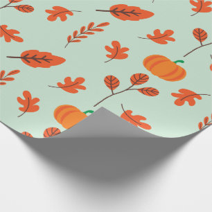 Cozy Leaf and Pumpkin Seamless Wrapping Paper