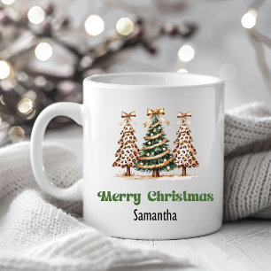 Cozy Leopard Christmas Trees Personalized Mug