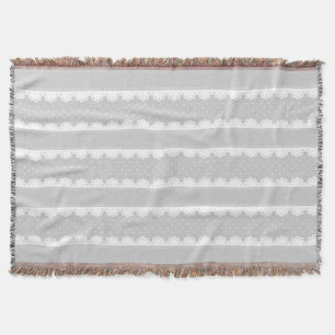 Cozy Light Grey & White Lace Striped Pattern Throw Blanket