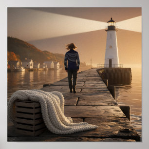 Cozy Lighthouse Walk Nautical Fall Serenity Poster