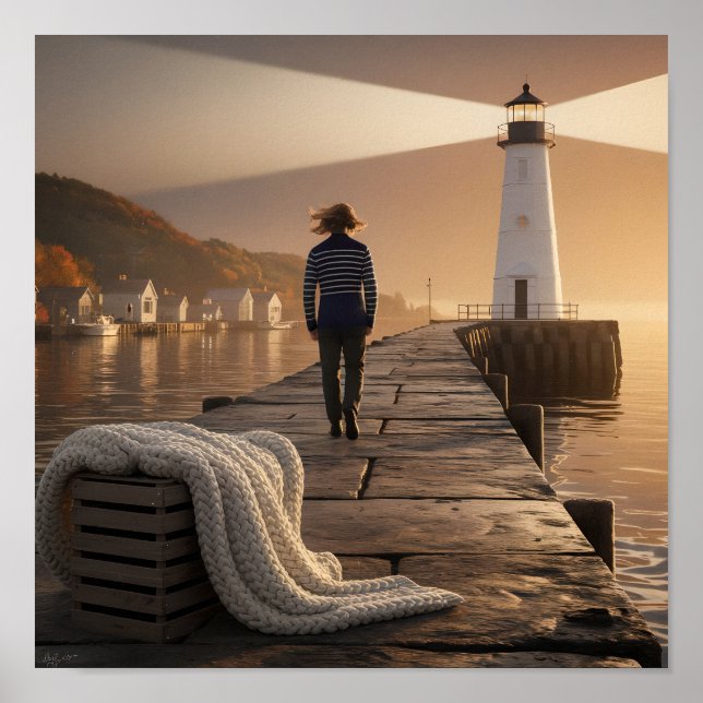 Cozy Lighthouse Walk Nautical Fall Serenity Poster (Front)