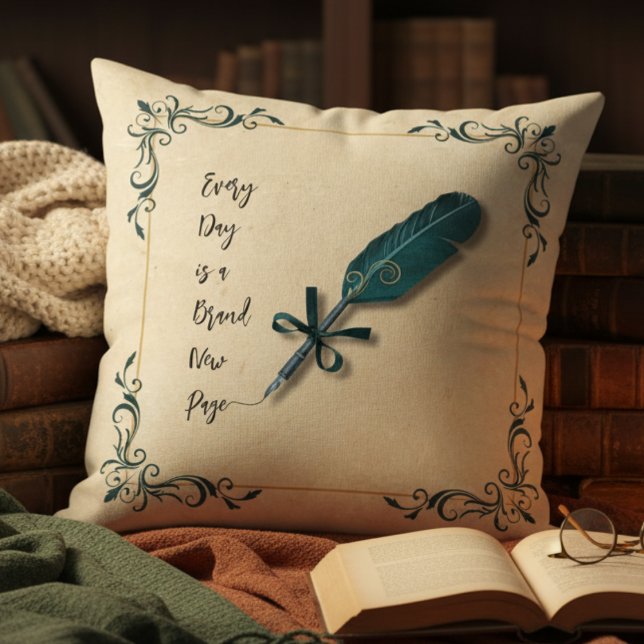 Cozy Literary Quill Script Reading Nook Decor Throw Pillow (Perfect for anyone who loves libraries, antique books, and the aesthetic of classic literature)