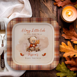 Cozy Little Cub Fall Teddy Bear Baby Shower Paper Plate