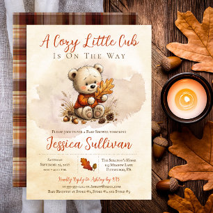 Cozy Little Cub Teddy Bear Watercolor Baby Shower Invitation
