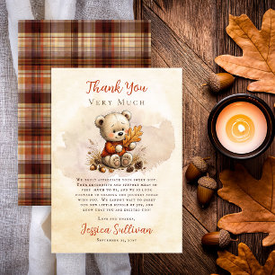 Cozy Little Cub Teddy Bear Watercolor Baby Shower Thank You Card