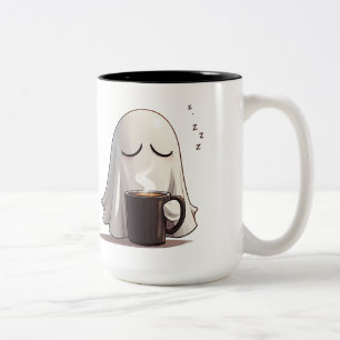 Cozy Little Ghost Holding Coffee At Sunrise ☕ Two-Tone Coffee Mug