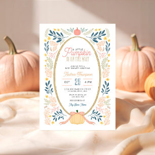Cozy Little Pumpkin Bow Autumn Floral Baby Shower Invitation