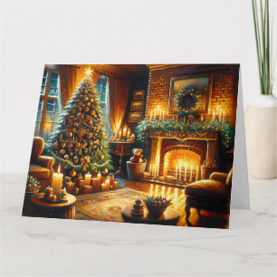 Cozy Living Room Decorated for Christmas Blank Card