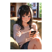 Cozy Lofi Anime Girl Headphones Chill Vibe Aesthet