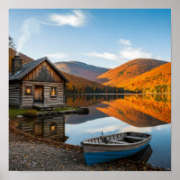 Cozy Log Cabin Fall Autumn Lake Reflection