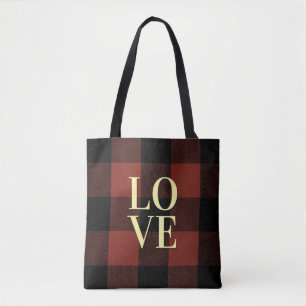 Cozy Love Red and Black Plaid Flannel Design Tote Bag