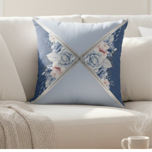 Cozy Luxury Dusty Blue Botanical Home Accent Throw Pillow