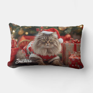 Cozy Maine Coon Cat Christmas Personalized Lumbar Pillow
