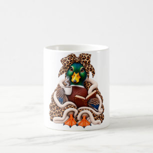 Cozy Mallard Duck Coffee Book Lover Leopard Bow Mug