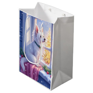 Cozy Maltese by Snowy Window Christmas Dog Art Medium Gift Bag