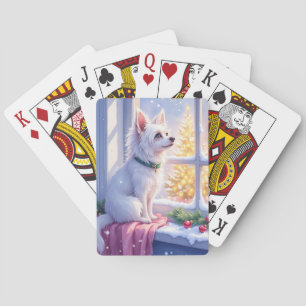 Cozy Maltese by Snowy Window Christmas Dog Art Playing Cards