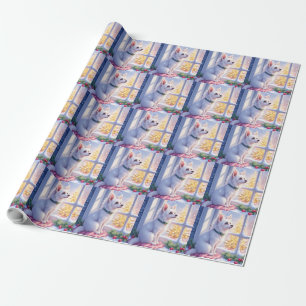 Cozy Maltese by Snowy Window Christmas Dog Art Wrapping Paper
