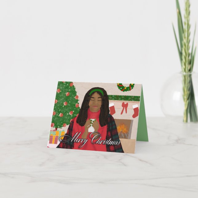 Cozy Merry Christmas - African American Christmas Card (Front)