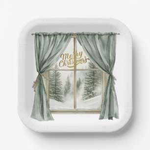 Cozy Merry Christmas Paper Plate  Winter Window