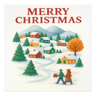 Cozy Merry Christmas Winter Village Photo Tile