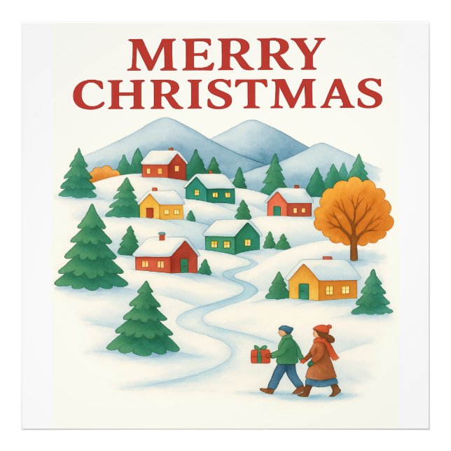 Cozy Merry Christmas Winter Village Photo Tile (Front)